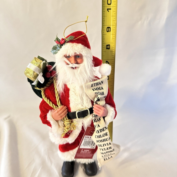 SANTA WITH LIST AND GIFTS LARGE 8 INCH CHRISTMAS ORNAMENT NEW WITH TAGS - Picture 6 of 6